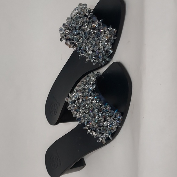 Tory Burch Black and Silver Embellished Sandals - Picture 1 of 2